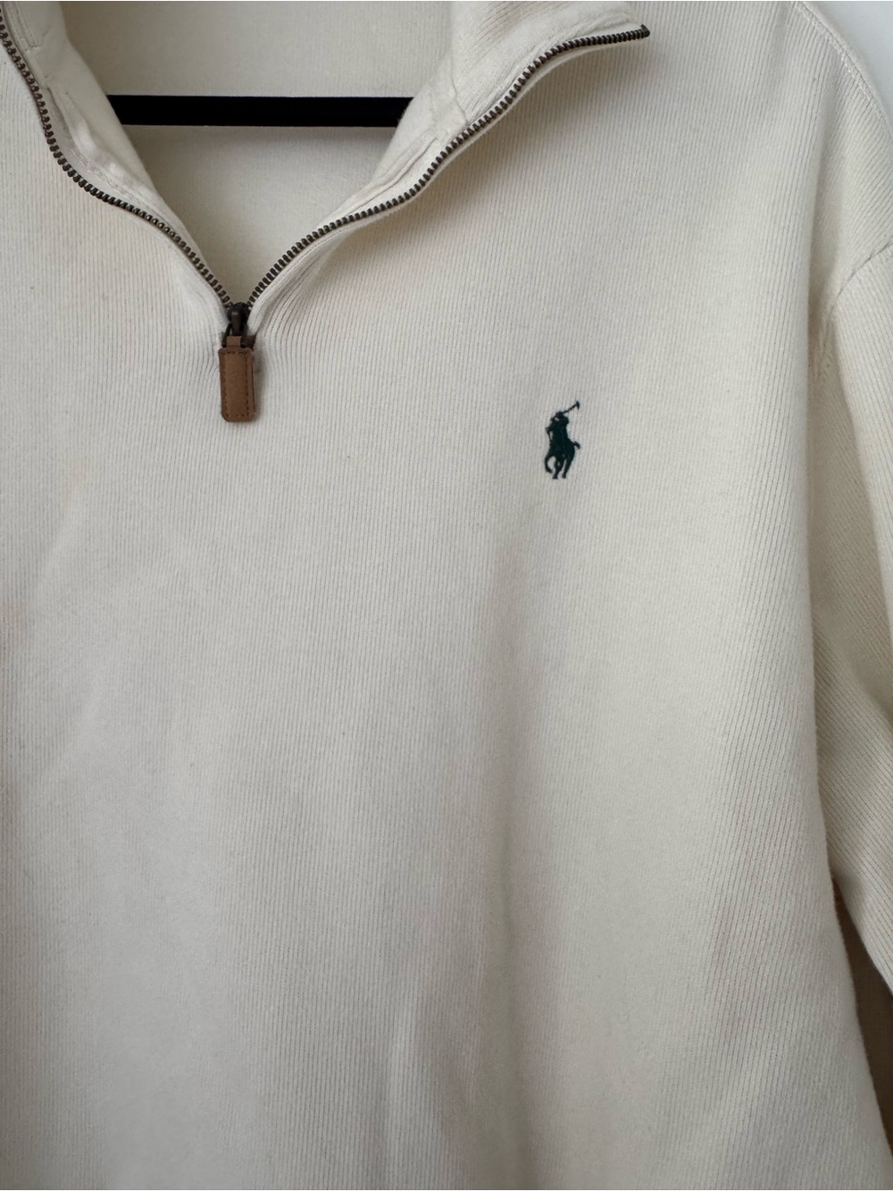 Polo by Ralph Lauren Men’s Cream Zip-Neck Sweater with Navy Pony - Picture 2 of 2